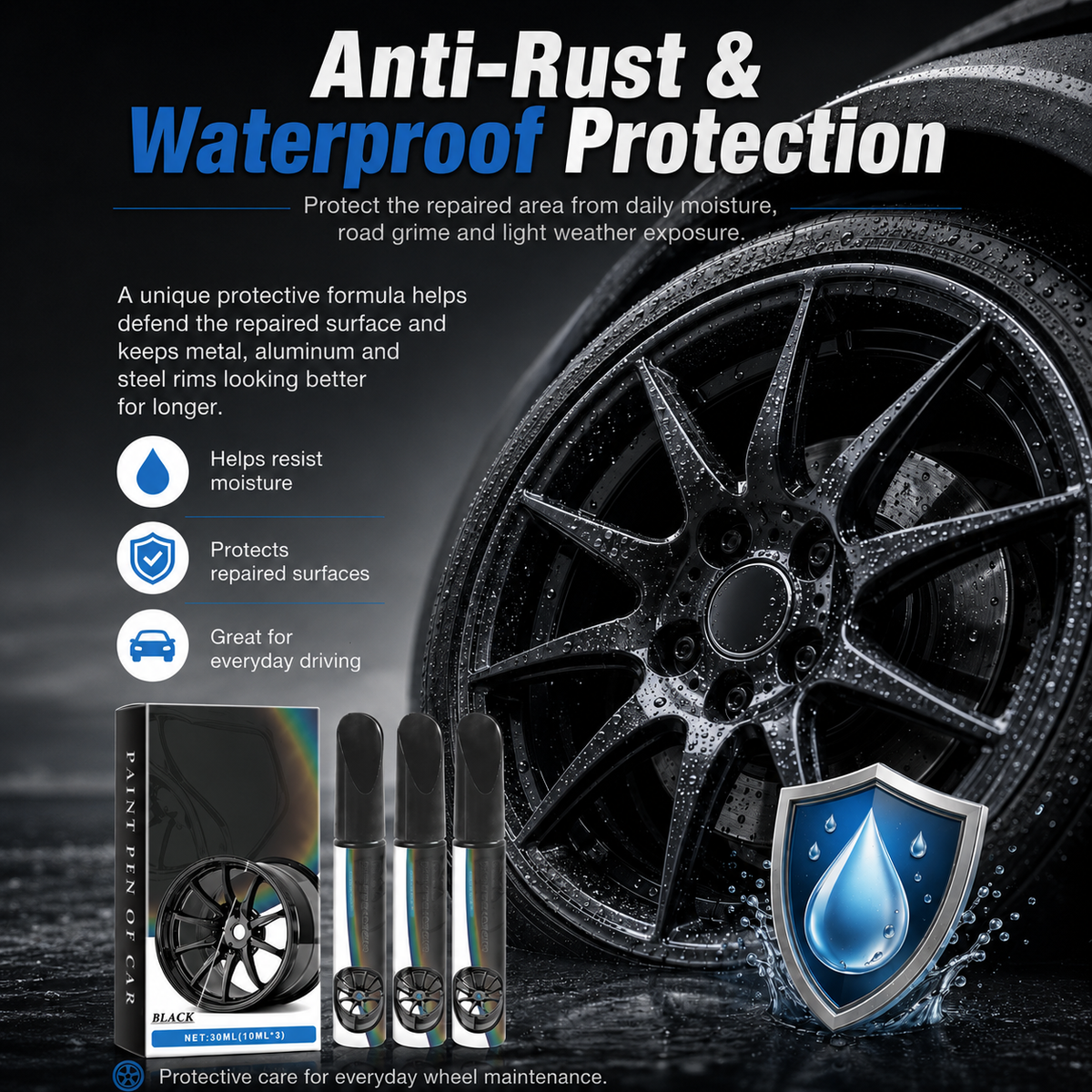 Car Wheel Paint Touch-Up Pen — Fast Curb Rash & Scratch Repair (Rust-Proof)
