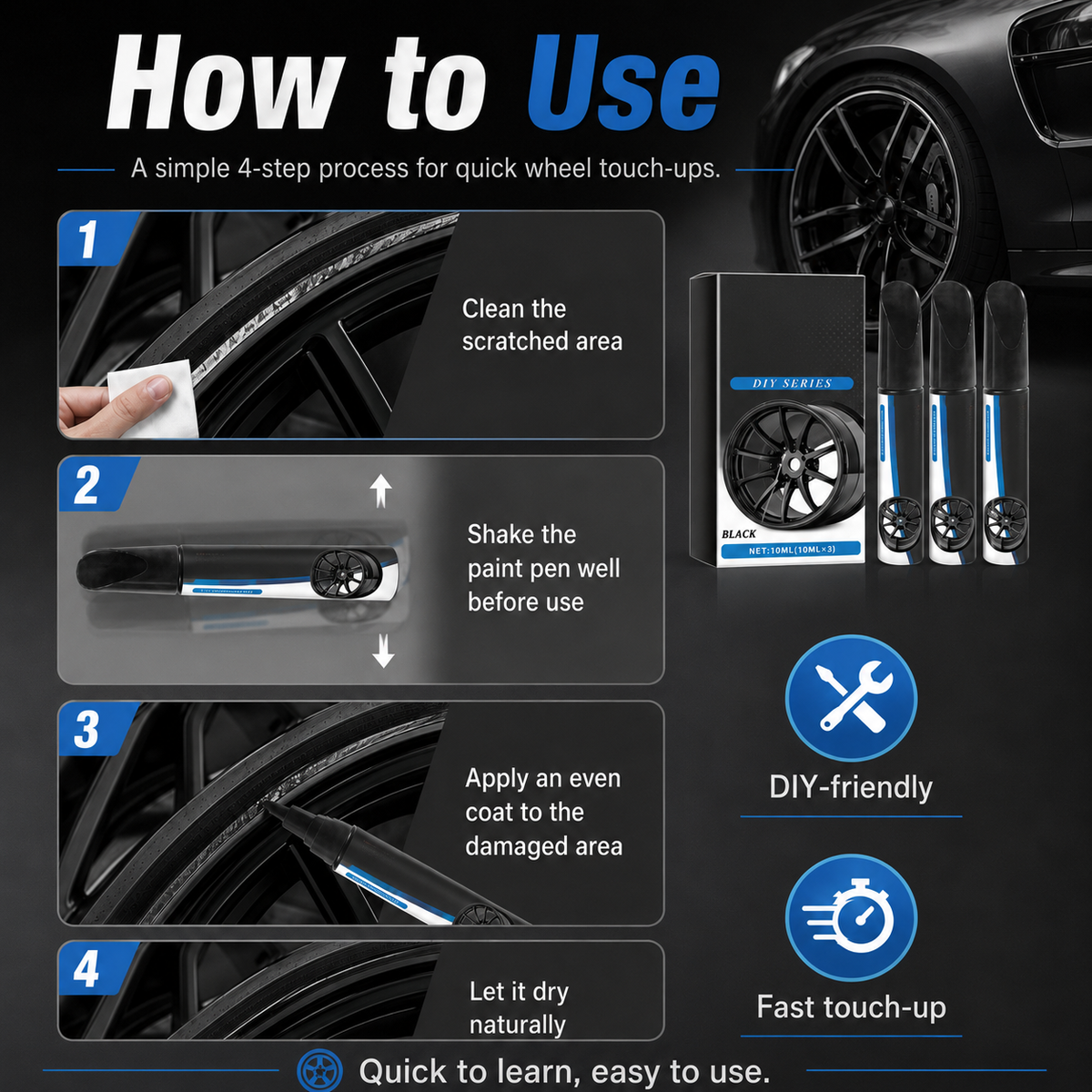 Car Wheel Paint Touch-Up Pen — Fast Curb Rash & Scratch Repair (Rust-Proof)